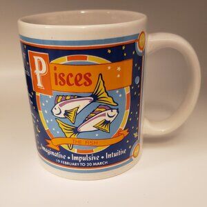 Zodiac Pisces the Fish Symbol Traits Astrology Coffee Mug 2/19-3/20 White Blue